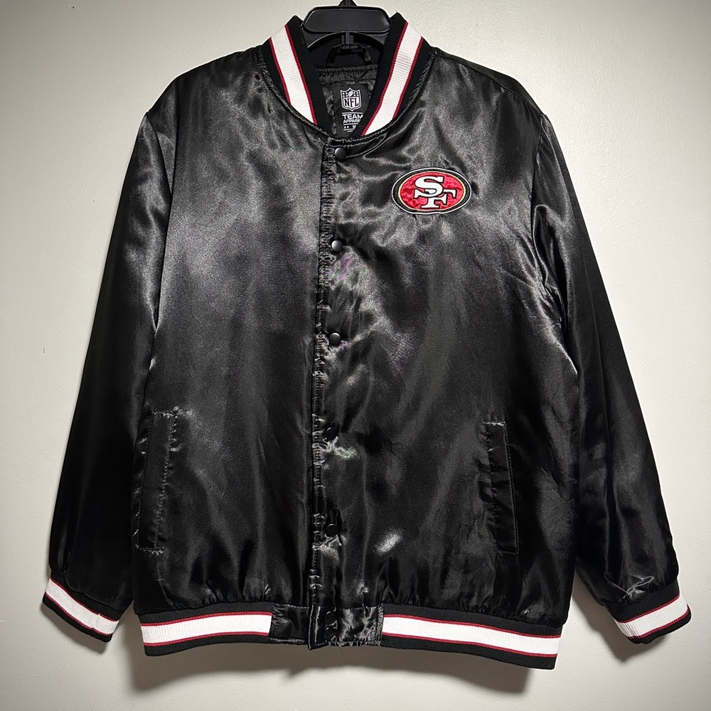 NFL Black Satin Jacket with Red, White & Gold San Francisco 49ers Patch